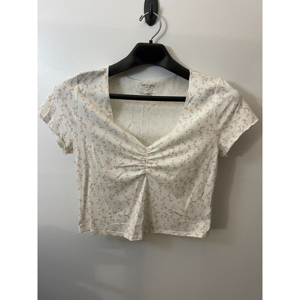 Arizona Juniors Floral White Crop Top Shirt Size‎ L